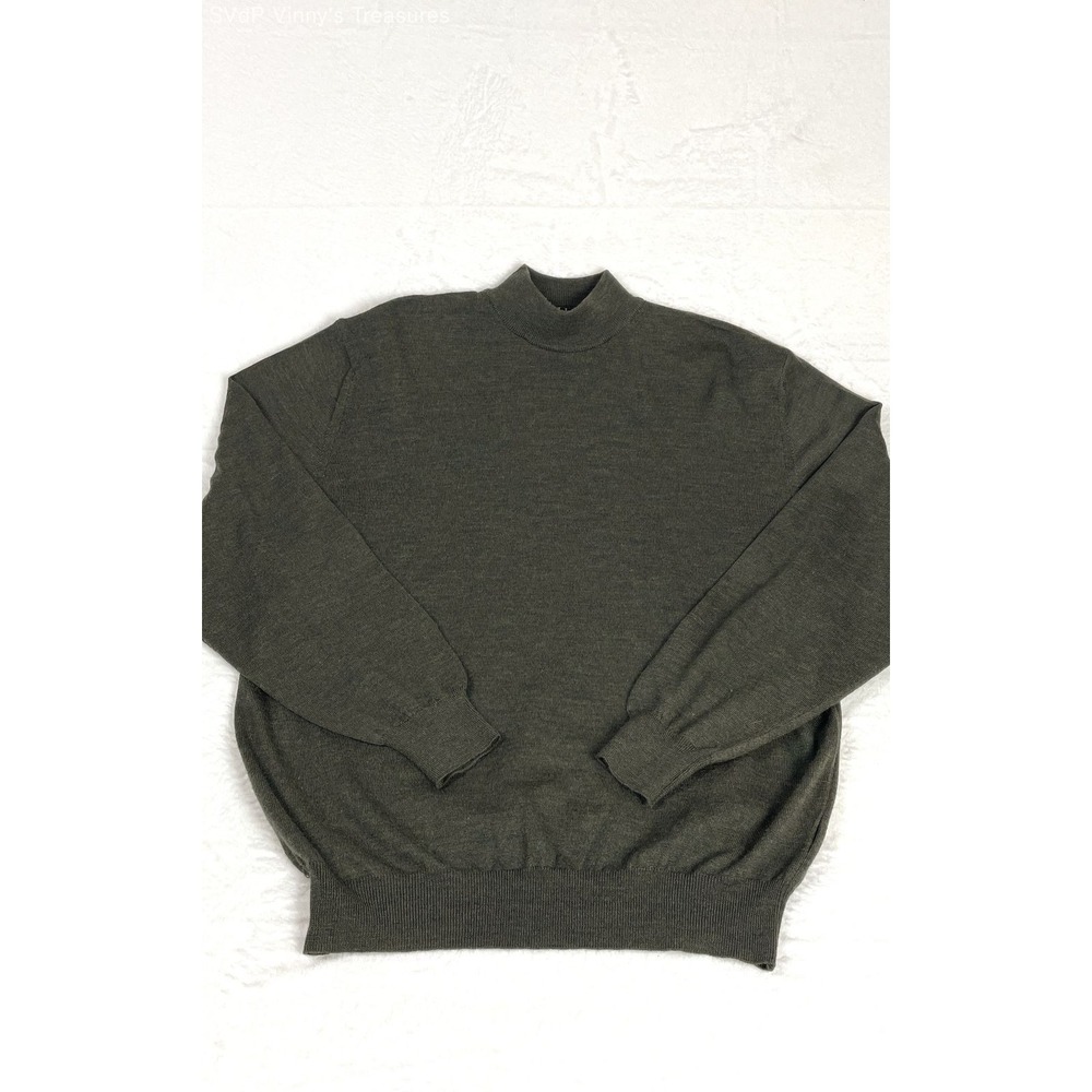 VTG Biella Italy 100% Merino Wool Mock Neck Sweater Olive Green XL Made in Italy